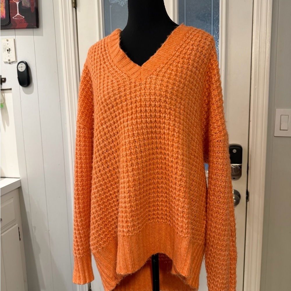 American Eagle Outfitters Vibrant Orange V-Neck Sweater
